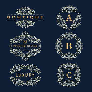 Monogram design elements, graceful template. Calligraphic elegant line art logo design. Letter emblem sign A, B, C, M for Royalty, business card, Boutique, Hotel, Heraldic. Vector illustration