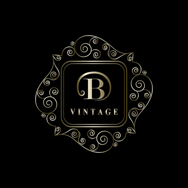 Luxury Logo template flourishes calligraphic elegant ornament lines. Vintage frame. Letter emblem B. Vector illustration — Stock vektor