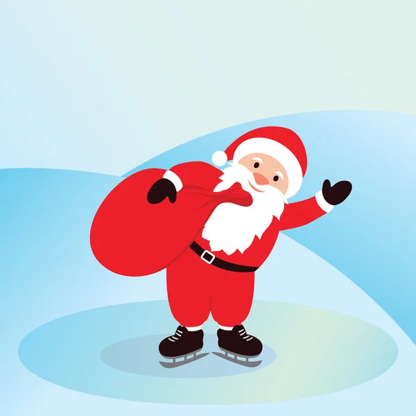 Санта Клаус на коньках с сумкой. Рождественские элементы Полезно для Вашего отдыха Дизайн. Синий фон. Векторная миграция — стоковый вектор