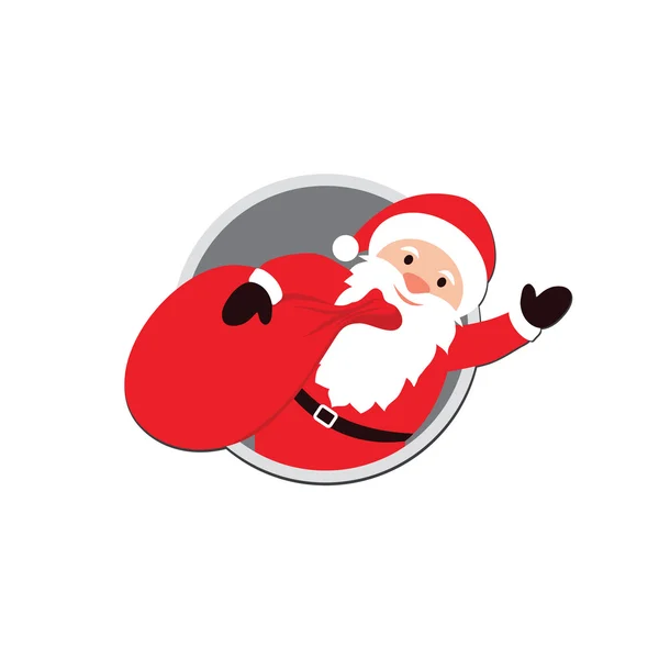 Персонаж мультфильма Санта-Клауса с поднятой правой рукой с подарками. Санта Клаус вылез из окна. Изолированные рождественские элементы Полезно для Вашего отдыха Дизайн. Векторная миграция — стоковый вектор