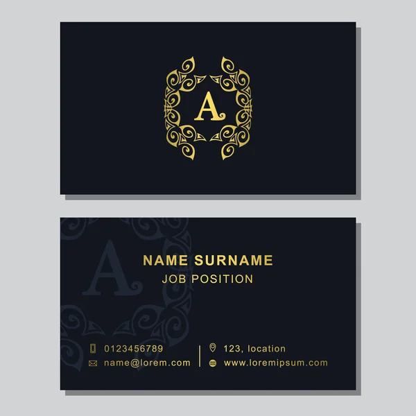 Business card template with abstract monogram design elements. Creative modern graceful background. Vector illustration — Stok Vektör