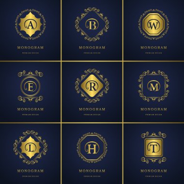 Monogram design elements, graceful template. Calligraphic elegant line art logo design. Letter emblem B, A, E, T, R, L, H, W, M for Royalty, business card, Boutique, Hotel, Heraldic, Jewelry. Vector 