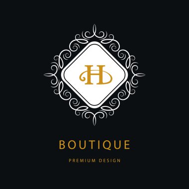 Monogram design elements, graceful template. Calligraphic elegant line art logo design. Letter emblem sign H for Royalty, business card, Boutique, Hotel, Heraldic, Cafe, Jewelry. Vector illustration