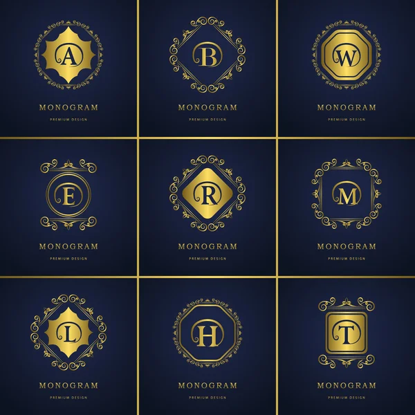 Monogram design elements, graceful template. Calligraphic elegant line art logo design. Letter emblem B, A, E, T, R, L, H, W, M for Royalty, business card, Boutique, Hotel, Heraldic, Jewelry. Vector — Stockvector