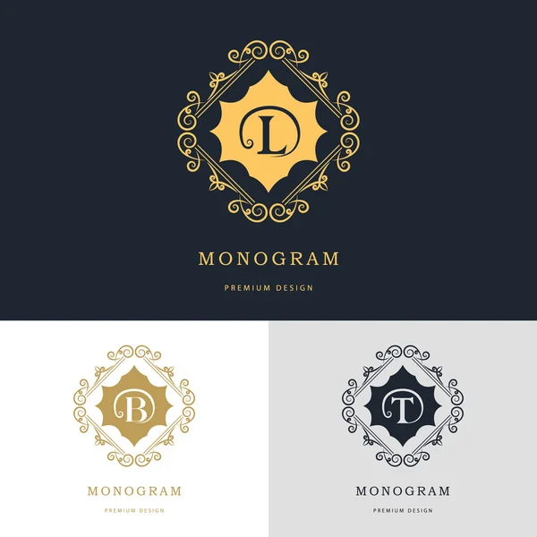 Monogram design elements, graceful template. Calligraphic elegant line art logo design. Letter emblem sign B, L, T for Royalty, business card, Boutique, Hotel, Heraldic, Jewelry. Vector illustration — стоковий вектор