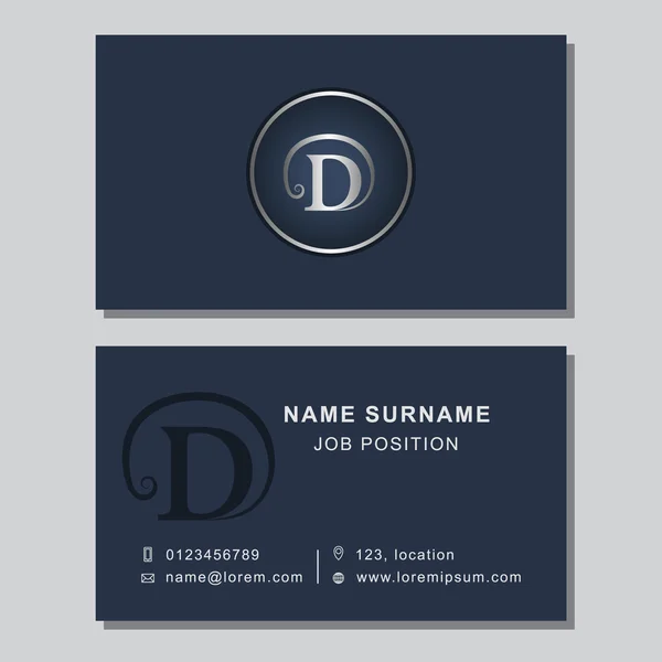 Business card template with abstract monogram design elements. Creative modern graceful background. Letter emblem D. Vector illustration — 스톡 벡터