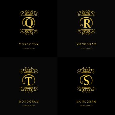 Monogram design elements, graceful template. Calligraphic elegant line art logo design. Letter emblem sign Q, R, T, S for Royalty, business card, Boutique, Hotel, Cafe, Jewelry. Vector illustration