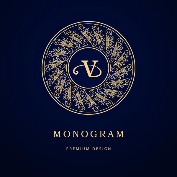 Eléments de conception monogramme, modèle gracieux. Calligraphie élégante ligne art logo design. Lettre emblème signe V pour Royauté, carte de visite, Boutique, Hôtel, Héraldique, Café, Bijoux. Illustration vectorielle — Image vectorielle