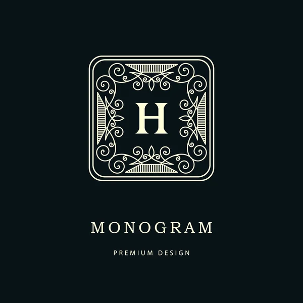 Monograma elementos de design, modelo gracioso. Caligráfico elegante linha arte logotipo design. Carta emblema sinal H para Royalty, cartão de visita, Boutique, Hotel, Heráldico, Café, Jóias. Ilustração vetorial — Vetor de Stock