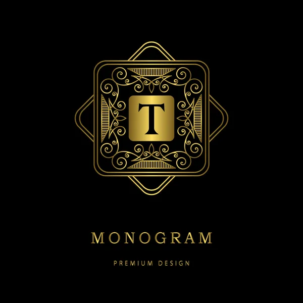 Monogram elementów projektu, taktowny szablon. Projektowanie logo sztuki kaligrafii eleganckiej linii. List emblemat znak T dla Royalty, wizytówki, Boutique, Hotel, Heraldic, Cafe, biżuteria. Ilustracja wektorowa — Wektor stockowy