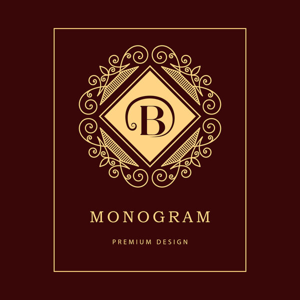 Monogram design elements, graceful template. Calligraphic elegant line art logo design. Letter emblem sign B for Royalty, business card, Boutique, Hotel, Heraldic, Cafe, Jewelry. Vector illustration