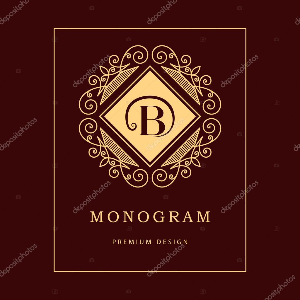 Vector illustration of Monogram design elements, graceful template. Calligraphic elegant line art logo design. Letter emblem sign B for Royalty, business card, Boutique, Hotel, Heraldic, Cafe, Jewelry