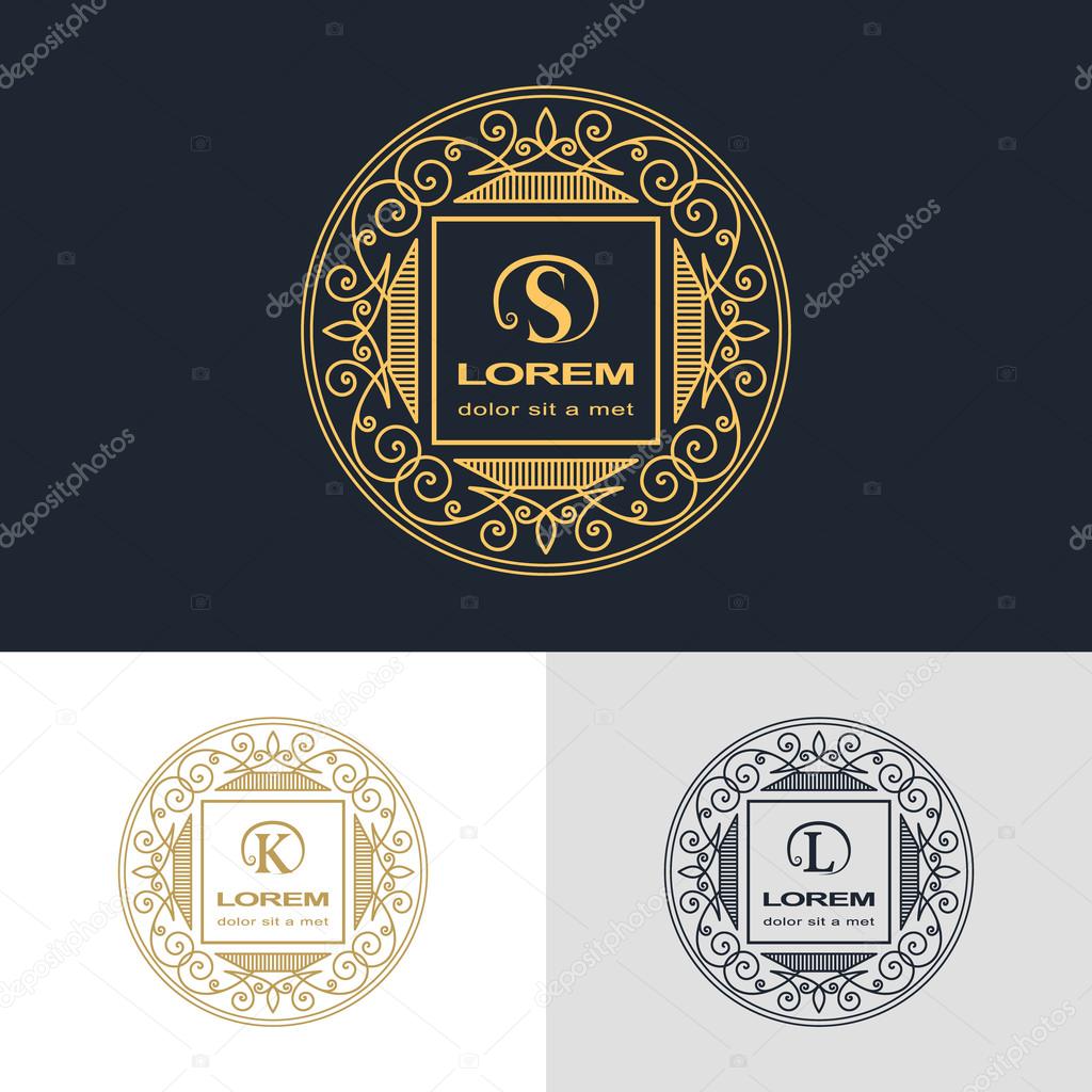 Vector illustration of Monogram design elements, graceful template. Calligraphic elegant line art logo design. Letter emblem sign S, K, L for Royalty, business card, Boutique, Hotel, Heraldic, Cafe