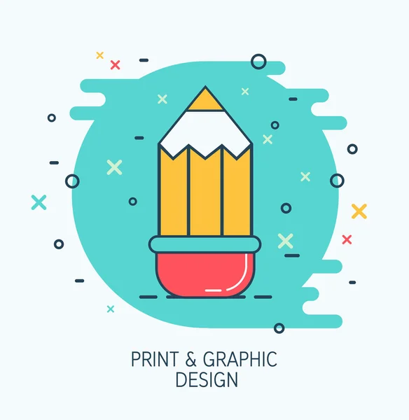 Abstract vector grafische afdrukontwerp pictogram. Vlakke dunne lijn teken webdesign. Zakelijke pictogram van pen. — Stockvector