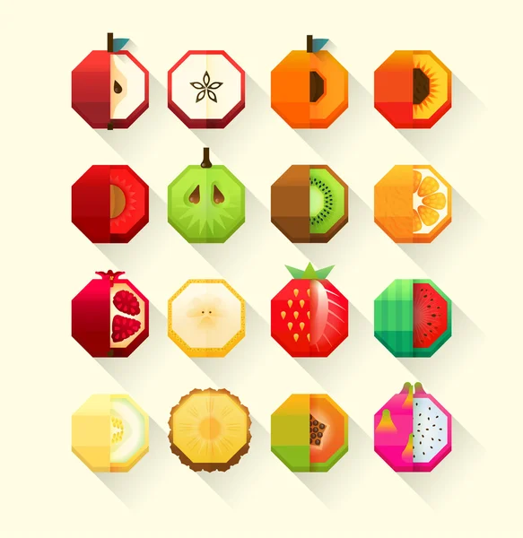 Summer fruits stylized collection. Flat Material design fruit icon set with feeling of spatial. — Stock Vector