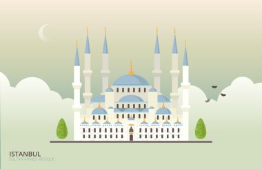 İstanbul ' da tarihi binanın vektör çizim. Sultan Ahmed Mosque düz stil