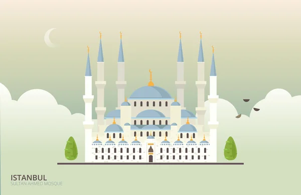 矢量图的在伊斯坦布尔，土耳其的历史建筑。苏丹艾哈迈德清真寺平面样式 — 图库矢量图片