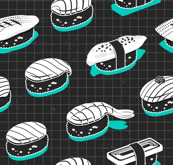 Nigiri sushi vetor padrão sem costura. Capa de comida japonesa em estilo vintage sketch . — Vetor de Stock