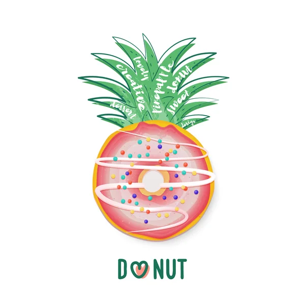 Ilustração vetorial de donut de abacaxi . — Vetor de Stock