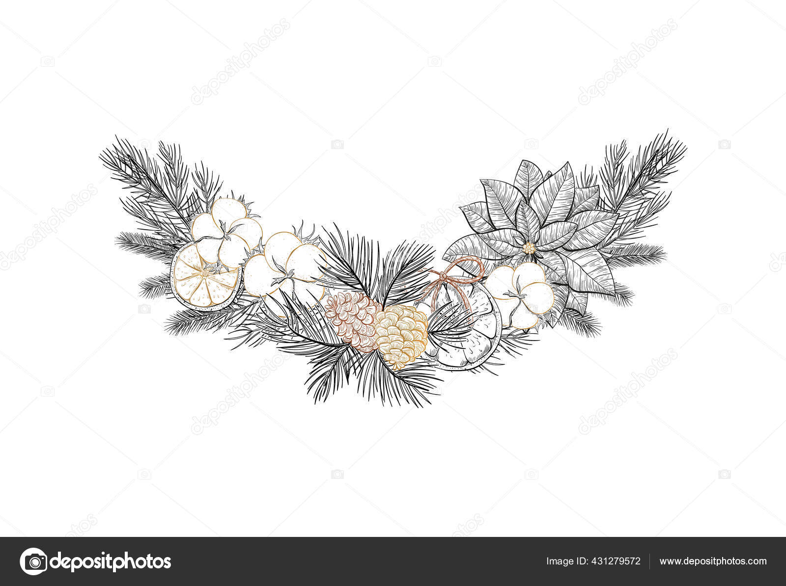 휴일 크리스마스 복장은 스케치 스타일로 분리 된 벡터 요소. 스톡 벡터 - ©Vivali 431279572, image size:1600x1194