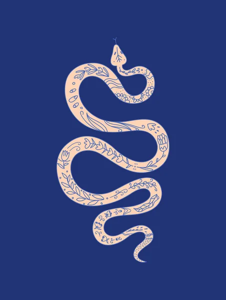 Vektor orm grafiskt element för logotyp, tatuering eller klistermärke. Spolad orm med etnisk prydnad isolerad illustration. — Stock vektor