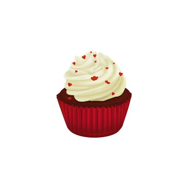 Cupcake en velours rouge décoré de cœurs rouges — Photo