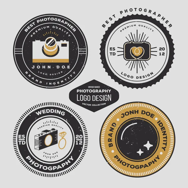 Emblemas e rótulos de fotografia vetorial. Coleção de modelos de logotipo de fotografia em estilo hipster. Fotografia logotipos vintage, ícones. Foto logotipo . —  Vetores de Stock