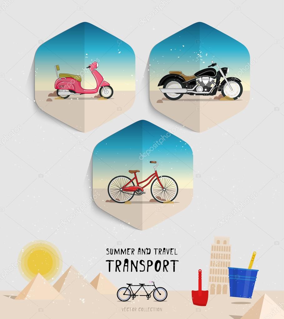 Vector summer and travel transport icons set