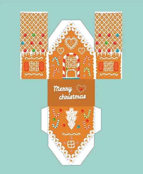 Yazdırılabilir hediye gingerbread ev Noel sır elemanları ile. 3 d house için şablon.