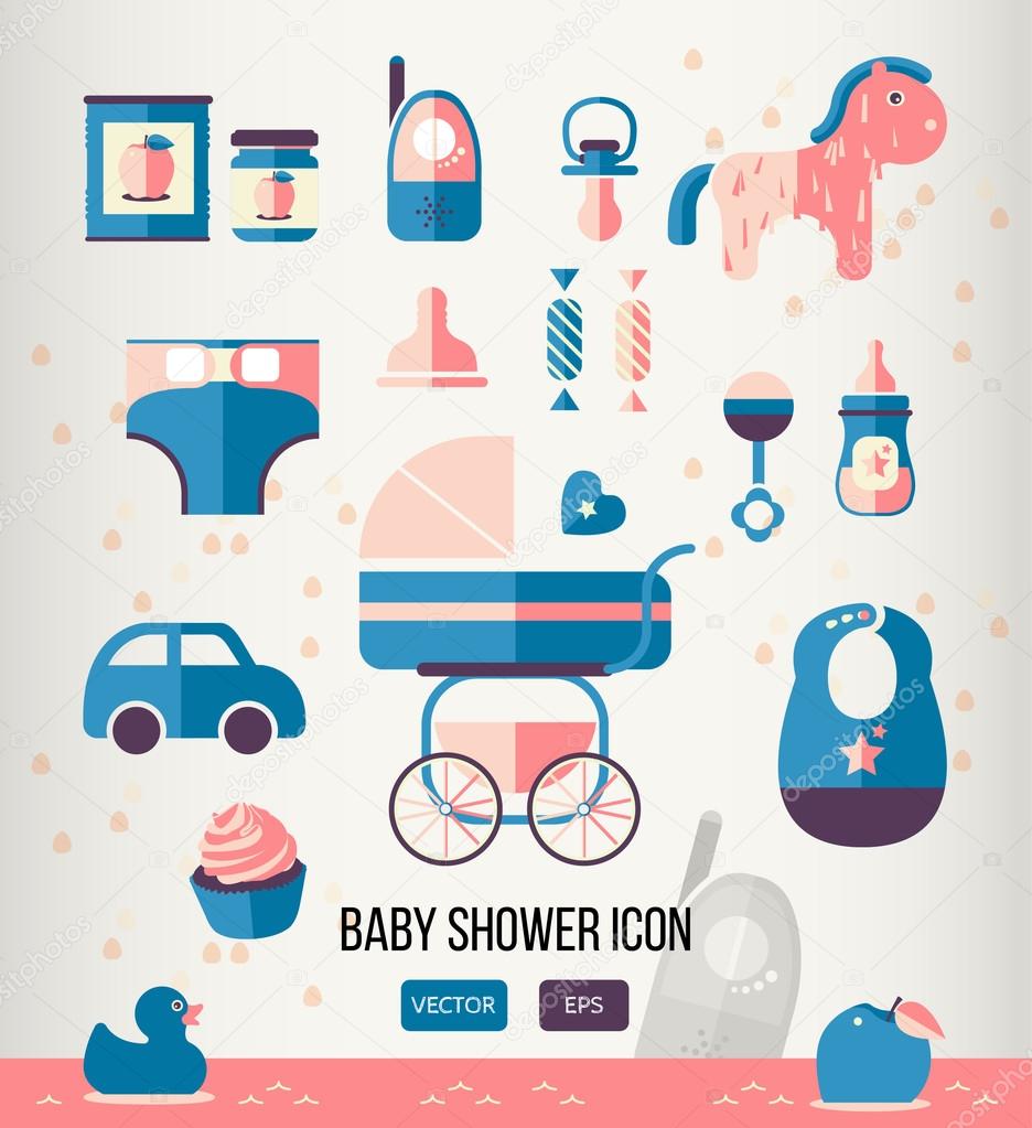 Vector illustration baby shower icon for invitation template, web design. Flat style.