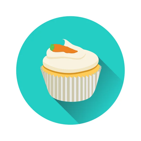 Vector carrot muffin with marzipan round icon featuring long shadow — Stock Vector