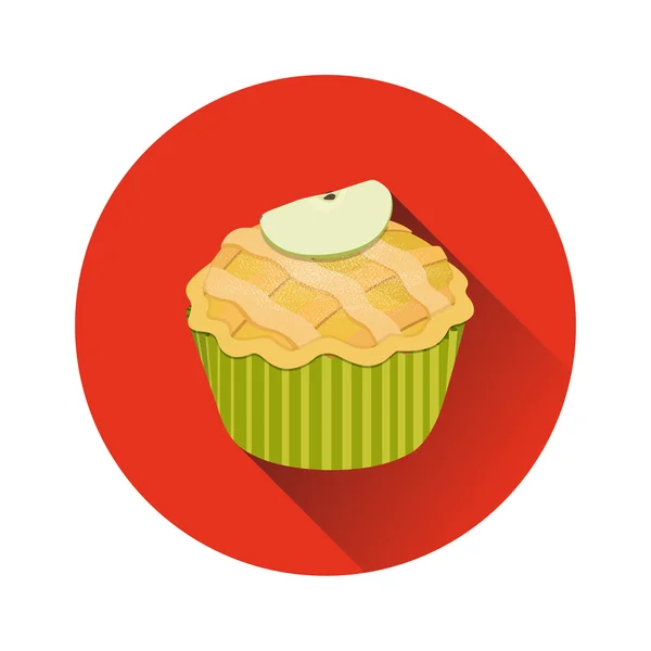 Vector Apple Pie Cupcake with a slice of apple round icon featuring long shadow — Stock Vector