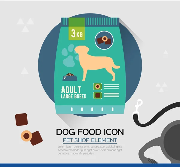Εικονίδιο του φορέα του σκύλου ξηρά τροφή. Κατοικίδιο ζώο σνακ σε σακουλάκια. Επίπεδη στυλ. — Διανυσματικό Αρχείο