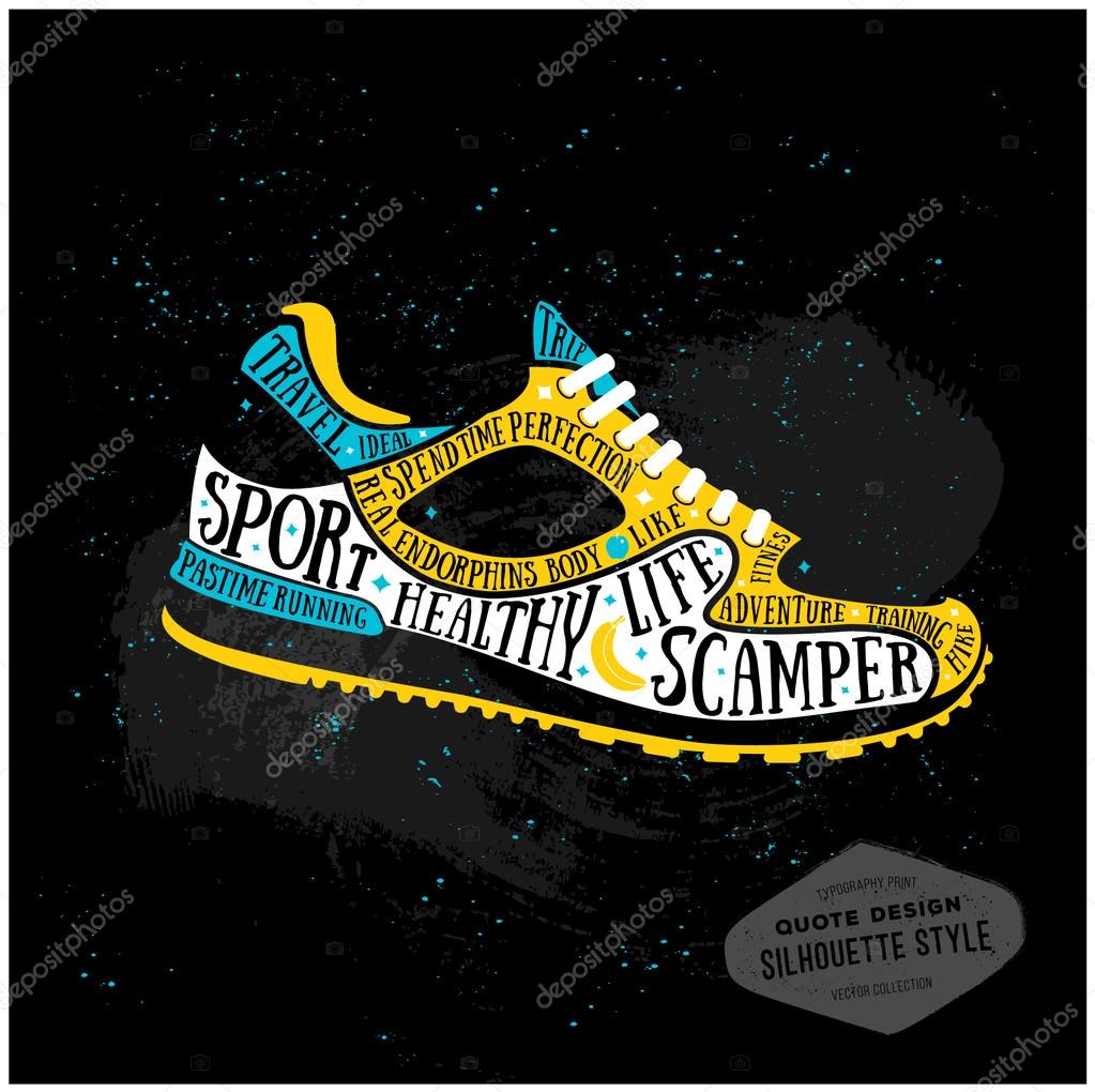 Silhouette style. Running shoe, sneaker isolated on black background. Flat design. 10 eps