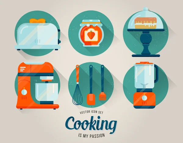 Conjunto vectorial de icono de utensilios de cocina. Ilustración de cocina. Estilo plano. Colección cocina — Archivo Imágenes Vectoriales