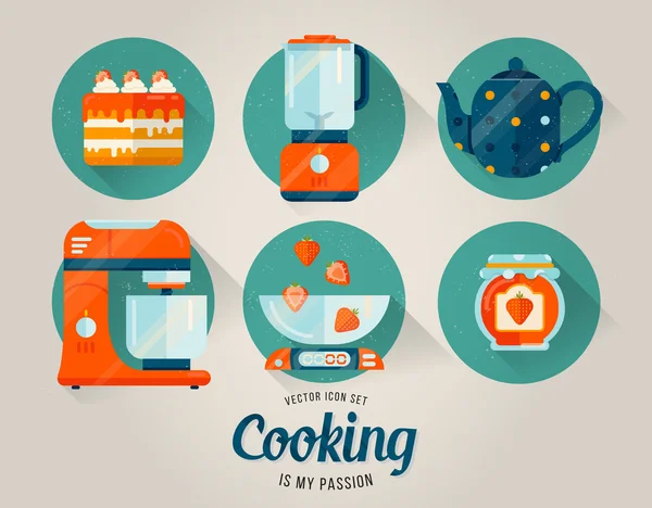 Conjunto vectorial de icono de utensilios de cocina. Ilustración de cocina en estilo plano. Colección cocina . — Archivo Imágenes Vectoriales