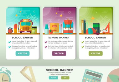 Vektör kavramları tasarım eğitim Banner. Dikey düz afiş Okulu öğelerle.