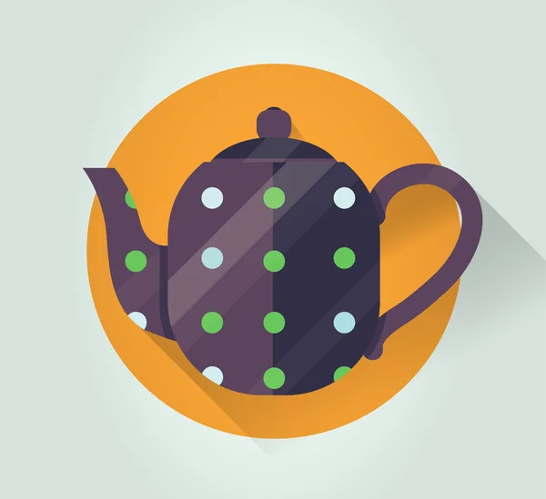 Ретро чайник. Красочная икона векторного повара. Стилизованная посуда в плоском стиле с длинной тенью . — стоковый вектор
