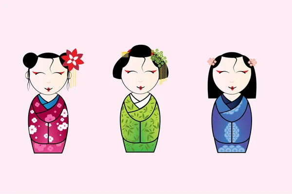 Geisha ensemble coloré — Image vectorielle