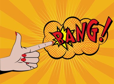 Woman's hand shooting. Comics style.  clipart