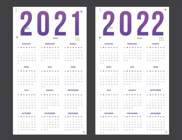Calendario para 2021-2022 sobre fondo blanco. De domingo a lunes, plantilla de negocio — Archivo Imágenes Vectoriales
