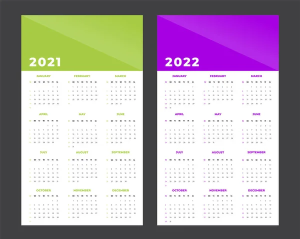 Kalender för 2021-2022 på vit bakgrund. Söndag till måndag, affärsmallen — Stock vektor