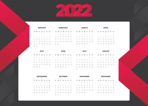 Kalender 2022 mall vektor, Set Desk kalender 2022, vägg kalender design, Planner, Vecka start på söndag — Stock vektor