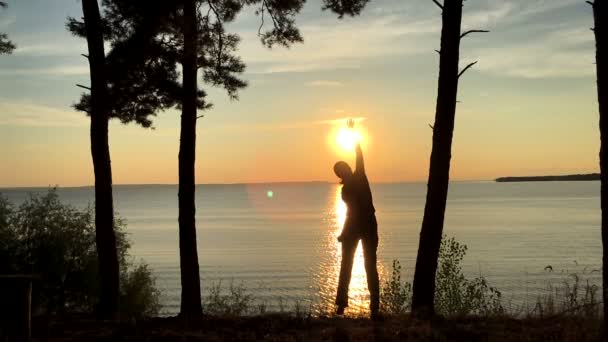 Flicka höjer händerna upp med glädje seger — Stockvideo