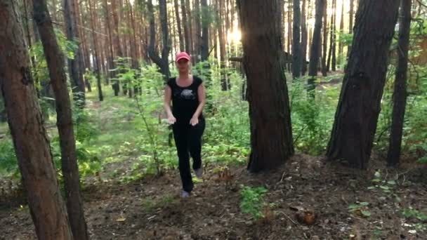 Γυμναστήριο μέσα στο δάσος σε αργή κίνηση το βράδυ — Αρχείο Βίντεο
