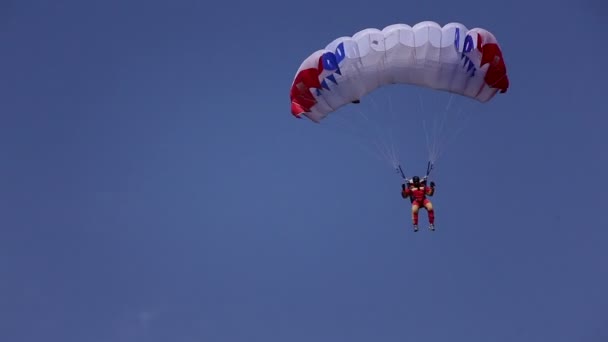Paracadutista nel cielo blu — Video Stock