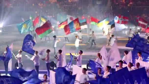 Uljanovsk, Rusko - 31 ledna 2016: Zahájení mistrovství světa v Bandy. "Volga - Sport - Arena". Uljanovsk, Rusko na 31 ledna 2016. — Stock video