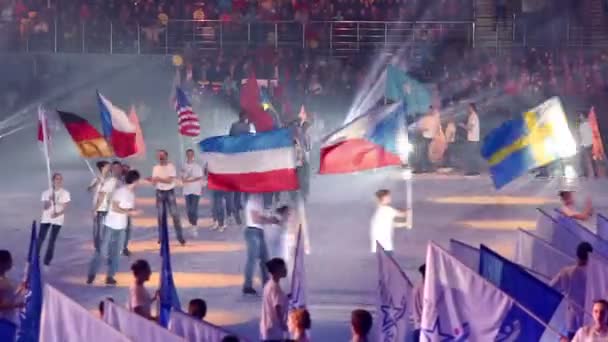 ULYANOVSK, RÚSSIA - JANEIRO 31, 2016: A abertura do Campeonato Mundial de Bandy. "Volga Sport Arena" (em inglês). Ulyanovsk, Rússia em janeiro 31, 2016 . — Vídeo de Stock