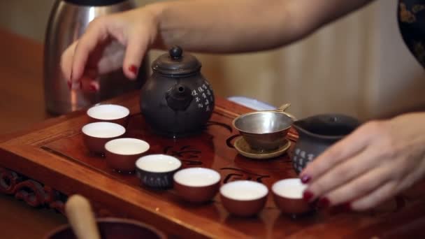 Παραδοσιακή κινεζική τελετή τσαγιού — Αρχείο Βίντεο