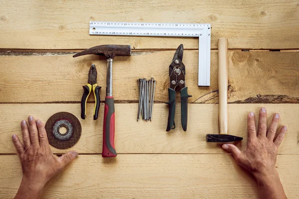 Workshop  tools on wooden background — Stock Photo, Image